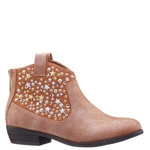 Nina Sai Tan Shimmer Jewel Studded Ankle Boots Sz 4 BNWB